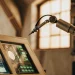 Automated stock trading bot analyzing market data on multiple screens.